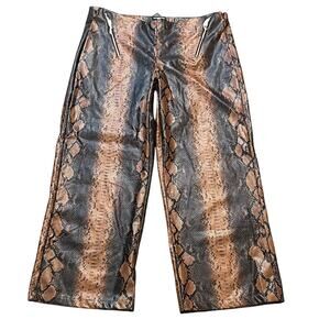 NWT PrettyLittleThing Snake Print Faux Leather Wide Leg Trousers Brown - 10P